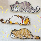 three lazy cat embroidered stick-on patches complete set
