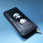 adorable panda embroidered patch on a wallet