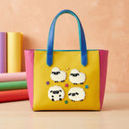 fluffy boucle sheep embroidered stick-on patch on tote bag