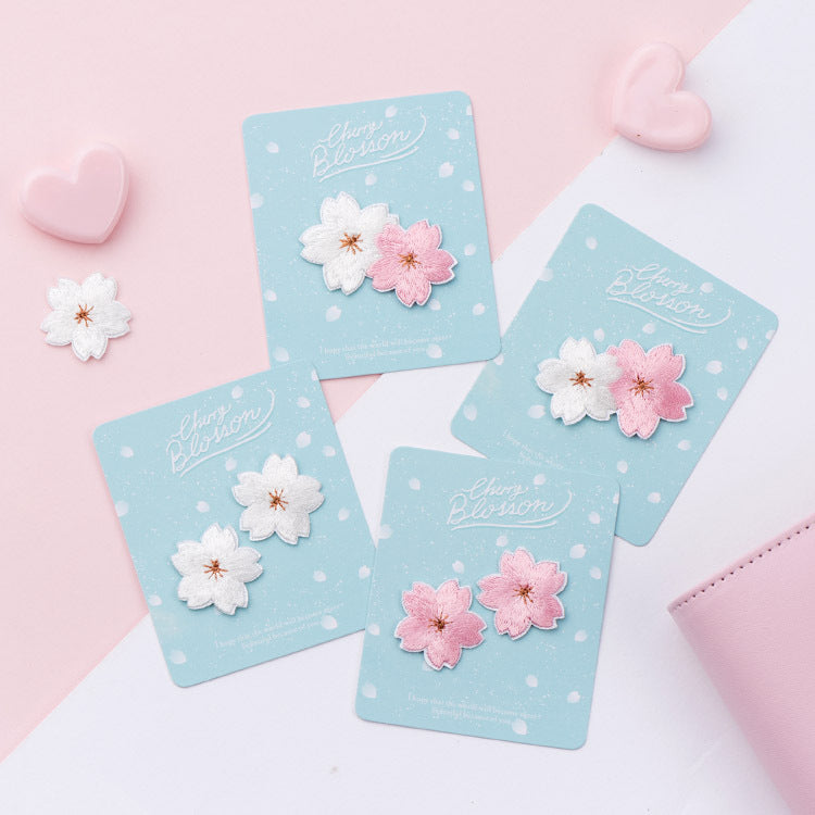 Blush & White Cherry Blossom Embroidered Patches - Multiple Designs Available - CheerCove