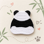 cute chubby panda seen from behind embroidered patch with dense white thread texture black ear and waist markings kawaii rounded silhouette