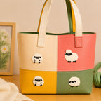 fluffy boucle sheep embroidered stick-on patch on tote bag