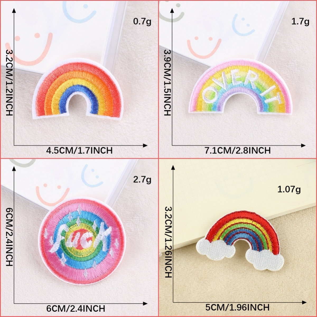 set of four rainbow pride and sarcastic quote embroidered stick-on patches