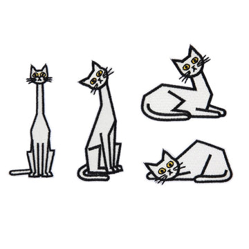 full set of 4 minimalist white cat stick-on embroidered patches