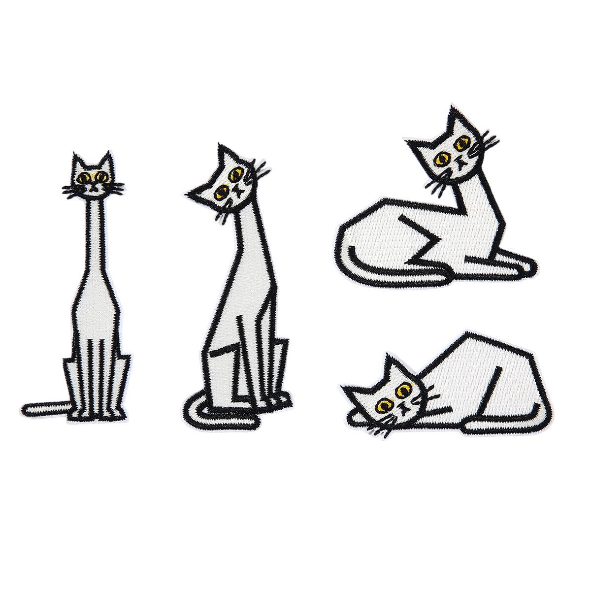 full set of 4 minimalist white cat stick-on embroidered patches
