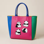 fluffy plush giant panda embroidered stick-on patch on tote bag
