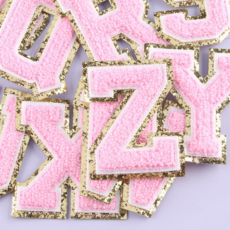 6-Color Suede Gold Trim Alphabet Patches (Iron-On)