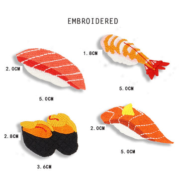 four japanese sushi embroidered stick-on patches complete set