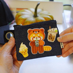 kawaii boba bubble tea embroidered stick-on patch on canvas card holder
