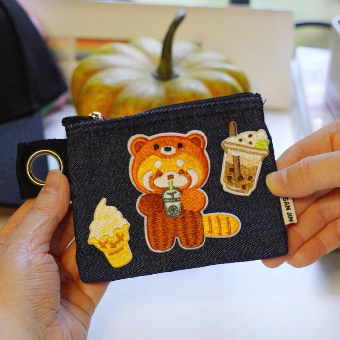 kawaii boba bubble tea embroidered stick-on patch on canvas card holder