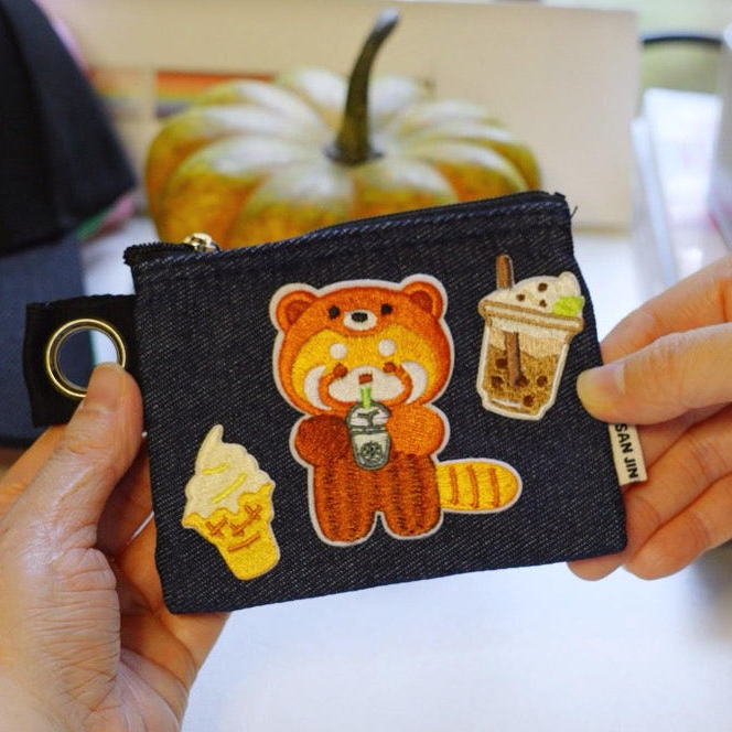 cute sweet treat embroidered stick-on patch on canvas card wallet