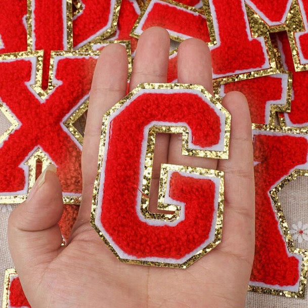 6-Color Suede Gold Trim Alphabet Patches (Iron-On)