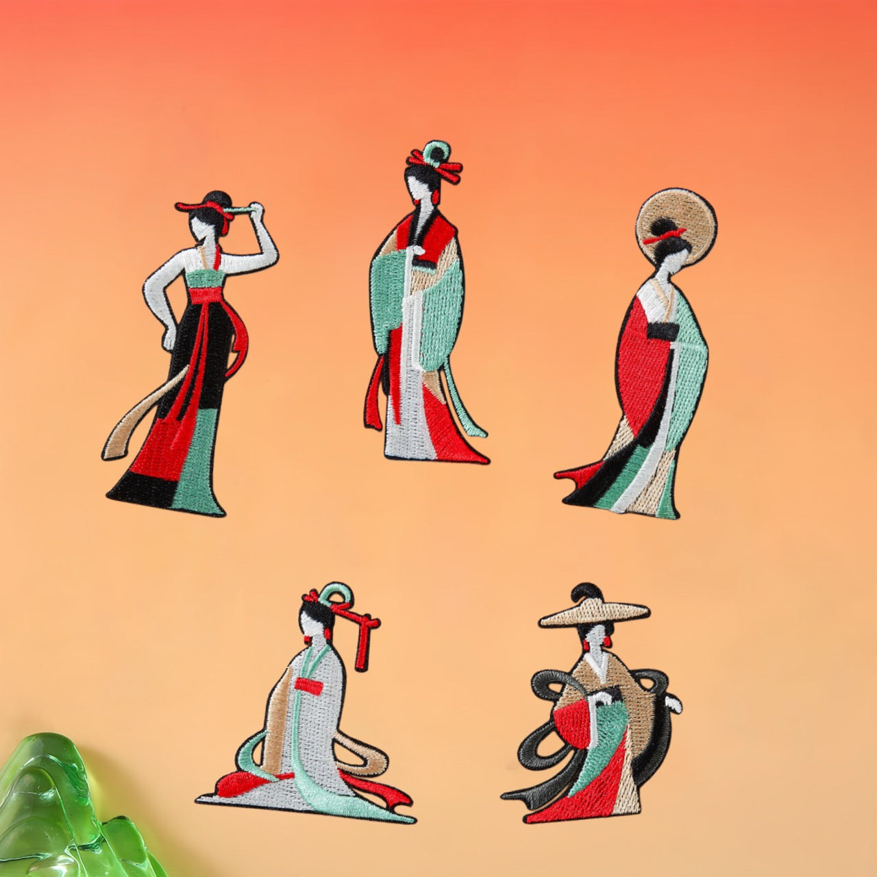 full set of five ancient chinese hanfu goddess embroidered stick-on patches
