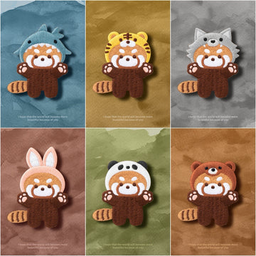 Embroidered Pins of a Full Body Cute Red Panda in a Hat