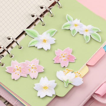 set of six elegant sakura and jasmine floral embroidered stick-on patches