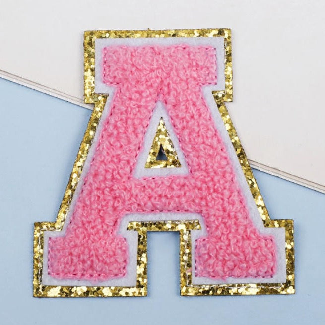 6-Color Suede Gold Trim Alphabet Patches (Iron-On)