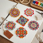 Six vintage floral mandala embroidered stick-on patches in coordinating colors
