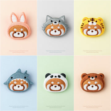 Embroidered Pins of a Cute Red Panda in a Hat