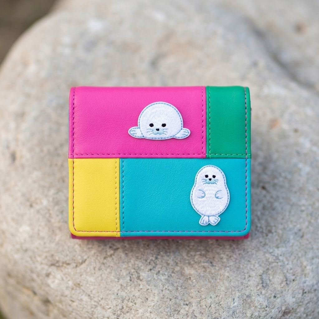 lovely seal embroidered stick-on patch on wallet