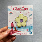 lemon and lavender pastel macaron flower embroidered stick-on patch with packaging