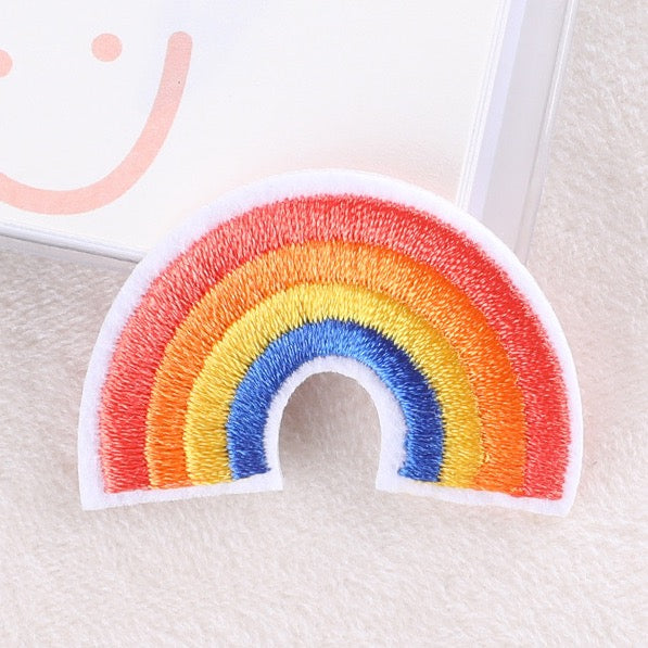 vibrant classic arch rainbow embroidered patch close-up detail