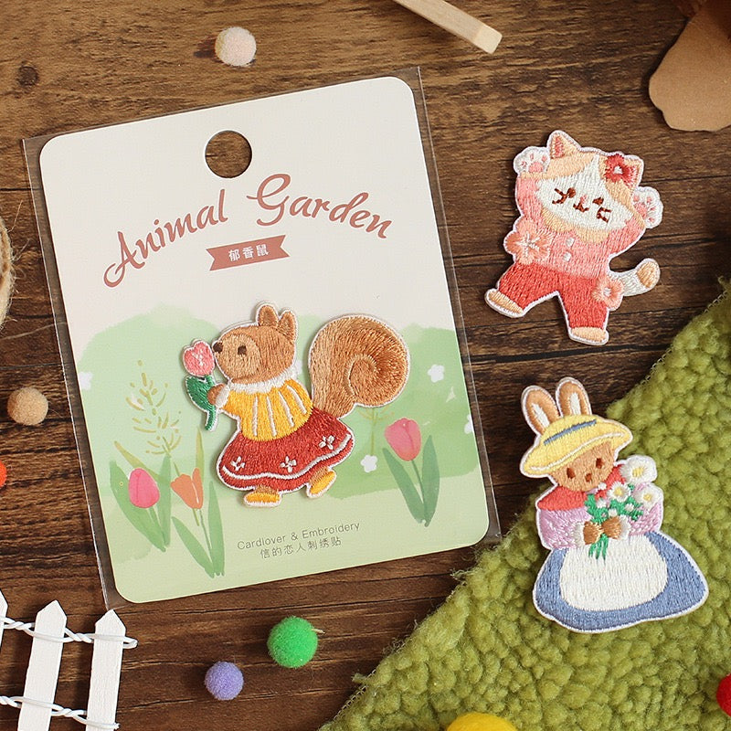 cute animal garden embroidered stick-on patches with packaging