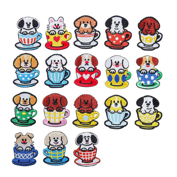 eighteen teacup dogs and cats embroidered stick-on patches complete set