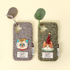 vintage chenille cat and bear embroidered patches on phone case