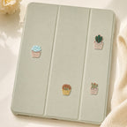 mini potted succulent embroidered stick-on patches on iPad case