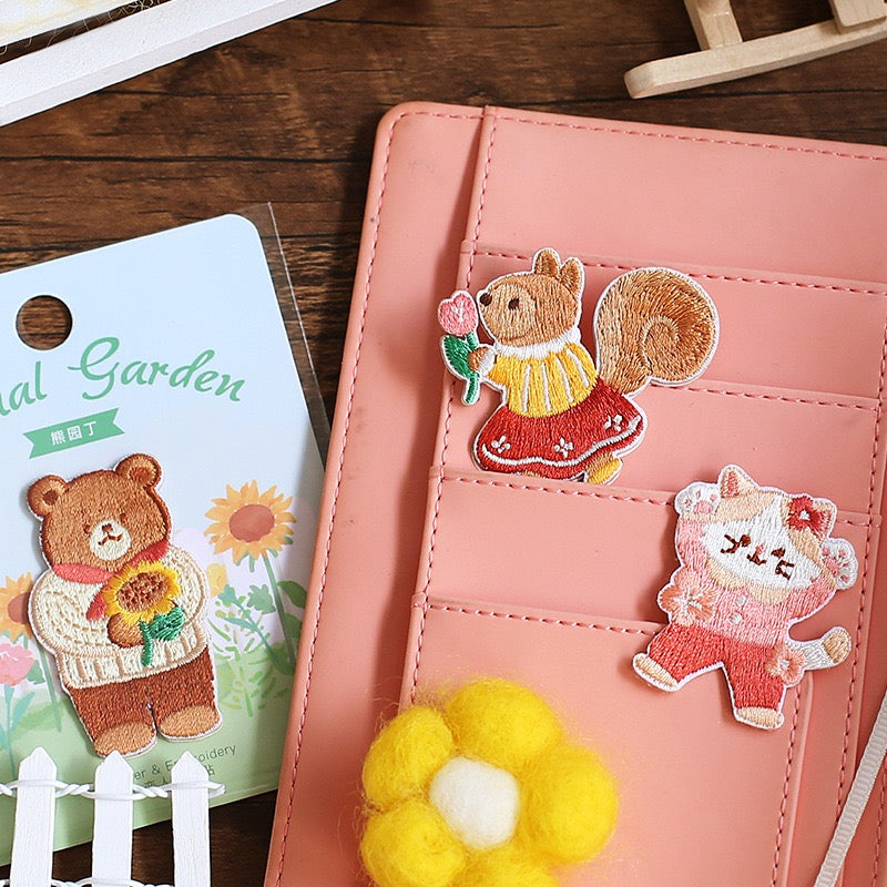 cute animal garden embroidered patches on journal