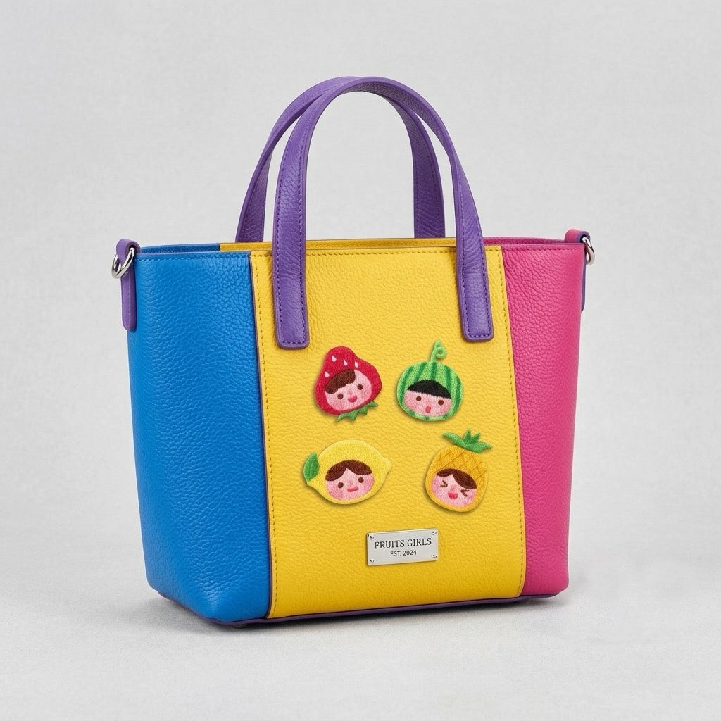 kawaii fruit girl embroidered stick-on patch on handbag