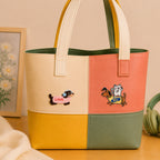 love and cat dachshund embroidered stick-on patches on canvas tote bag