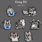 set of seven everyday tabby cat embroidered stick-on patches