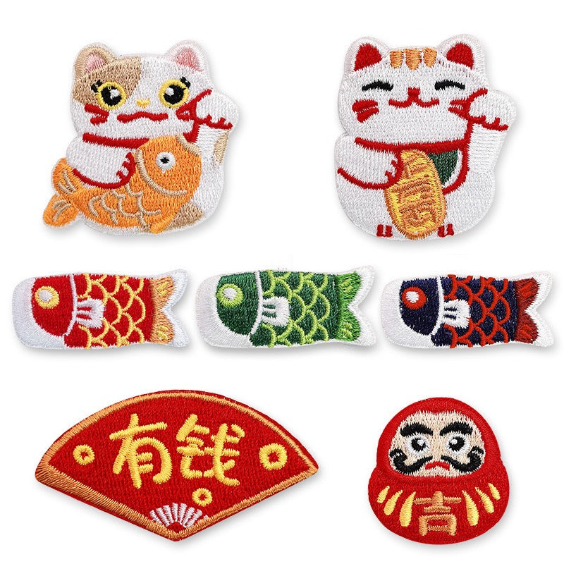 seven good luck vibe embroidered stick-on patches complete set