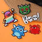 spooky cute halloween ghost and monster embroidered stick-on patches poster