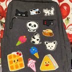 cute kawaii black and white cat stick-on embroidered patch on laptop backpack