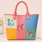cute lucky snake embroidered stick-on patch on tote bag