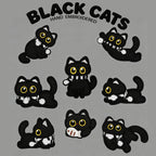 cozy black cat embroidered stick-on patches full set of eight