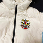 chinese fortune lion dance embroidered stick-on patch on a down jacket