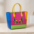symmetrical chinese dragon embroidered stick-on patch on tote bag