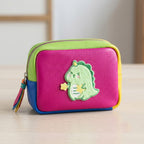 fluffy chenille baby dinosaur hugging star embroidered patch decorating a bold multicolor leather mini bag