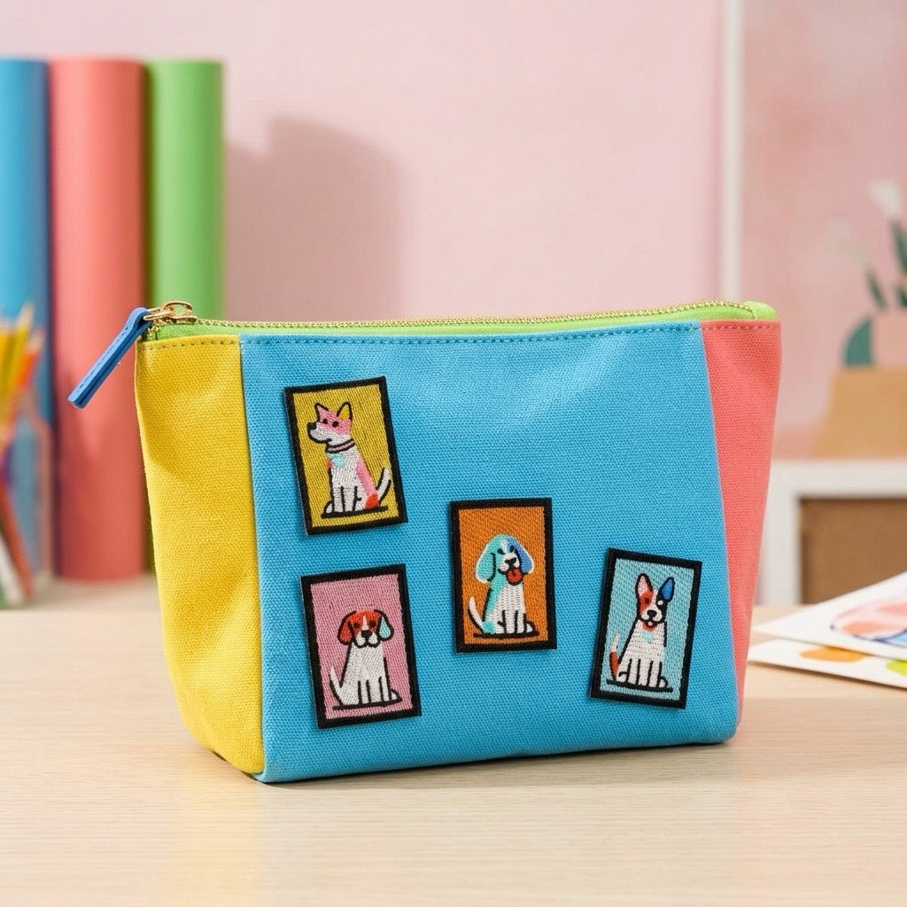 retro pop art colorful dog stick-on embroidered patch on bag