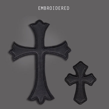 Black Faux Leather Cross Embroidered Patches - CheerCove
