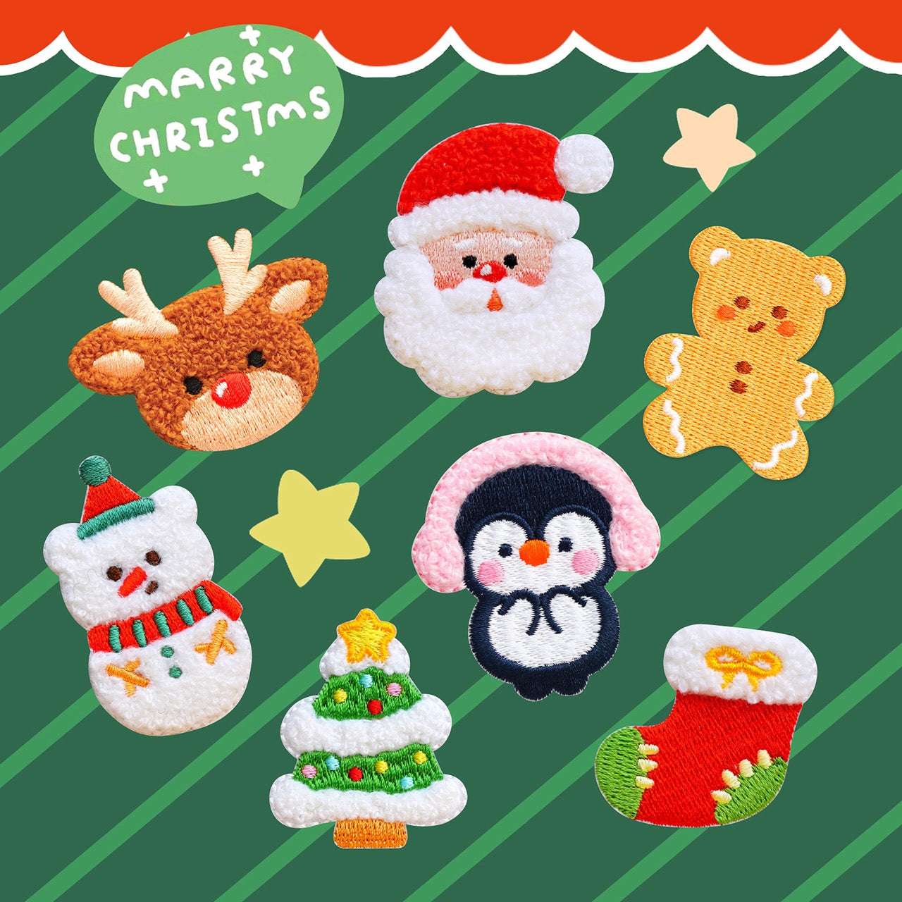 Marry Christmas Patches(Stick-On)