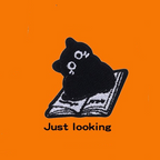 bookworm reader black kitty embroidered stick-on patch poster
