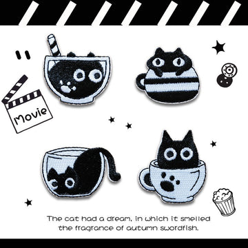 Cat in Cup Embroidered Patches - Multiple Designs Available - CheerCove