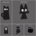 full set of 5 cute black cat embroidered stick-on patches