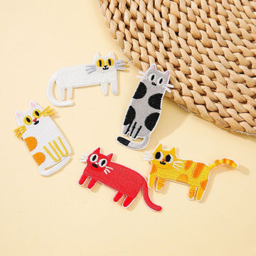 set of five funny derpy meme-style cat embroidered stick-on patches