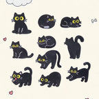 ten black cat expressions embroidered stick-on patches complete set