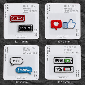 four internet symbols embroidered stick-on patches complete set — all four pairs